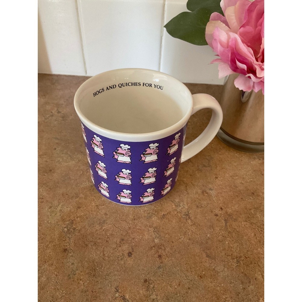 Vintage Sandra Boynton Hogs and Quiches For‎ You Pig Mug Purple Japan Ceramic